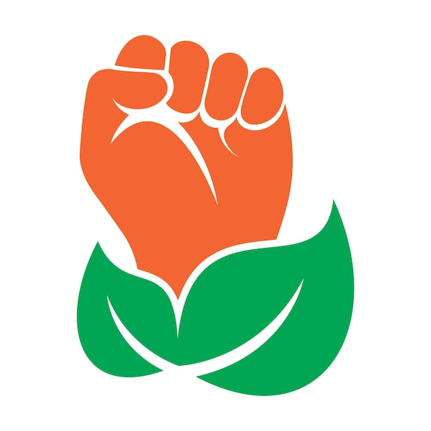 El diseño del logotipo del vector Power of nature con el símbolo o icono de la mano y el eco.