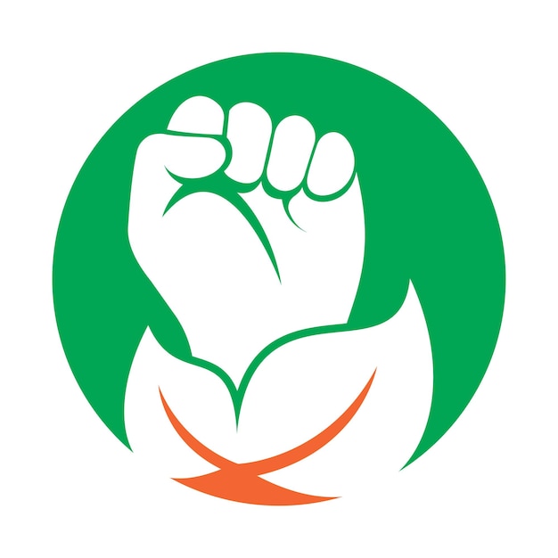 El diseño del logotipo del vector Power of nature con el símbolo o icono de la mano y el eco.