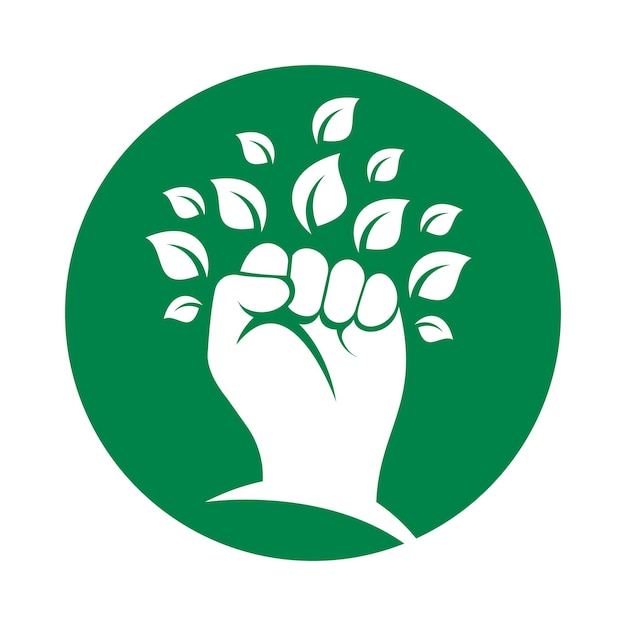El diseño del logotipo del vector Power of nature con el símbolo o icono de la mano y el eco.