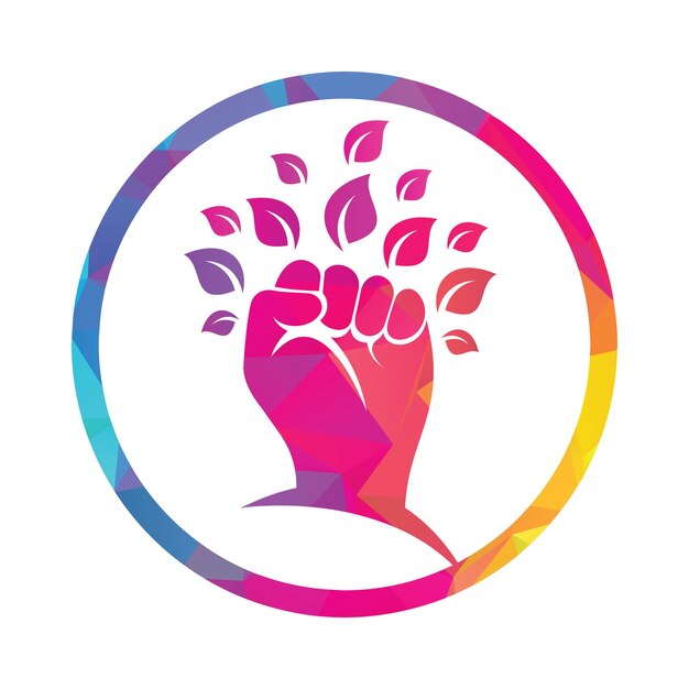 El diseño del logotipo del vector Power of nature con el símbolo o icono de la mano y el eco.