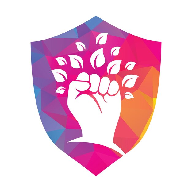 El diseño del logotipo del vector Power of nature con el símbolo o icono de la mano y el eco.