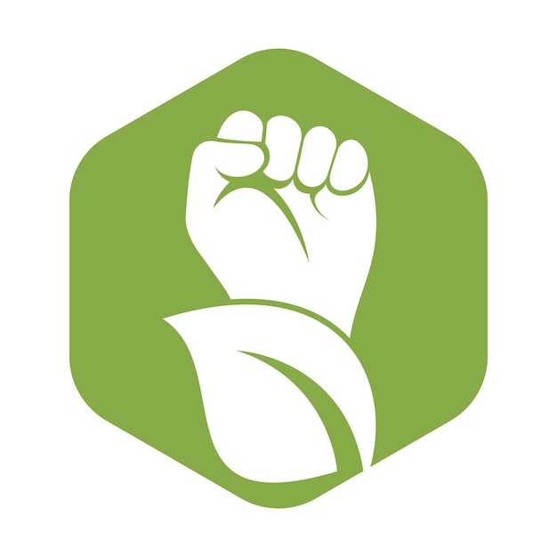 El diseño del logotipo del vector Power of nature con el símbolo o icono de la mano y el eco.