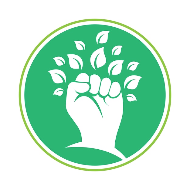 El diseño del logotipo del vector Power of nature con el símbolo o icono de la mano y el eco.