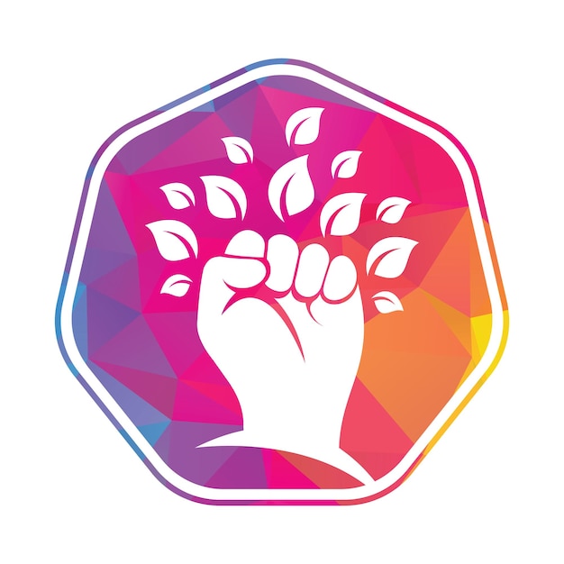 El diseño del logotipo del vector Power of nature con el símbolo o icono de la mano y el eco.