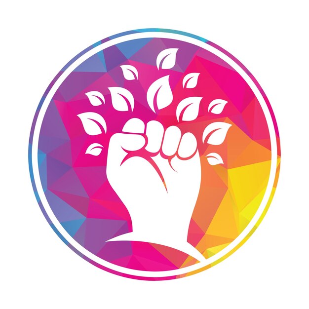 El diseño del logotipo del vector Power of nature con el símbolo o icono de la mano y el eco.