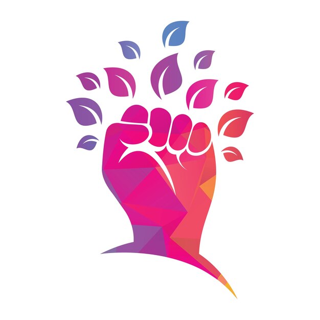 El diseño del logotipo del vector Power of nature con el símbolo o icono de la mano y el eco.