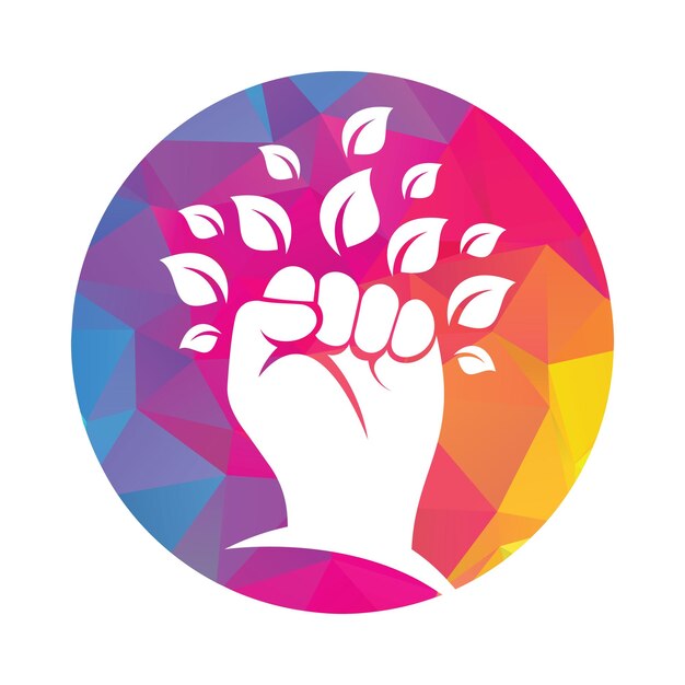 El diseño del logotipo del vector Power of nature con el símbolo o icono de la mano y el eco.