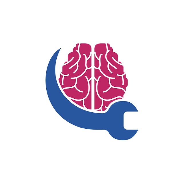 Diseño de logotipo de vector de reparación de cerebro Diseño de logotipo de icono de cerebro y llave inglesa