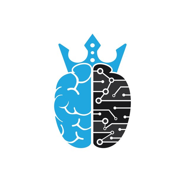 Diseño de logotipo de vector de rey inteligente cerebro humano con diseño de icono de corona