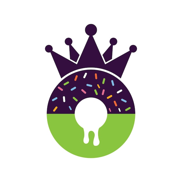 Diseño de logotipo de vector de rey de panadería Donut con diseño de logotipo de icono de corona de rey