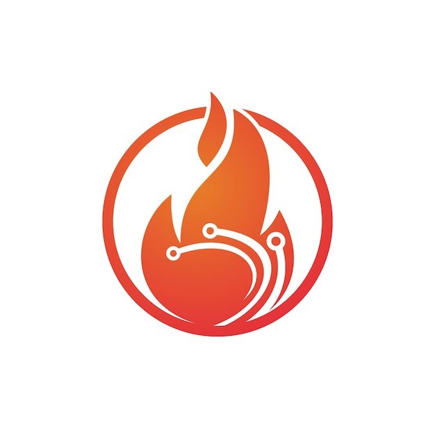 Diseño de logotipo de vector de tecnología caliente Concepto de logotipo de fuego y tecnología