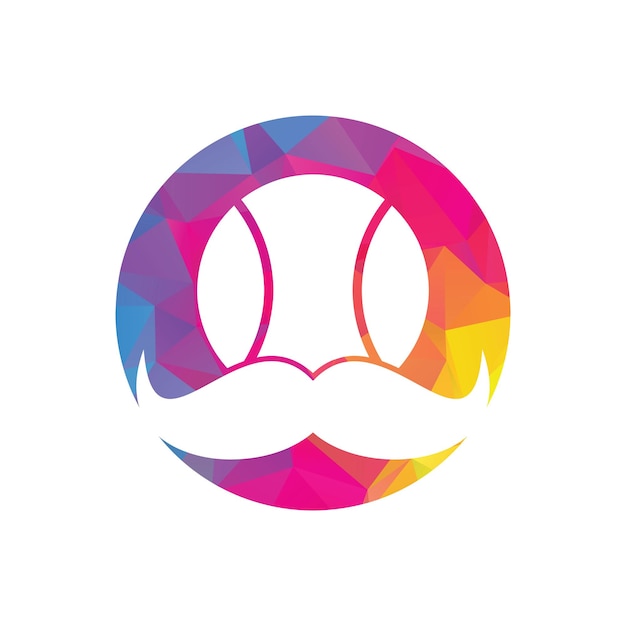 Diseño de logotipo de vector de tenis fuerte Diseño de icono de vector de bigote y pelota de tenis