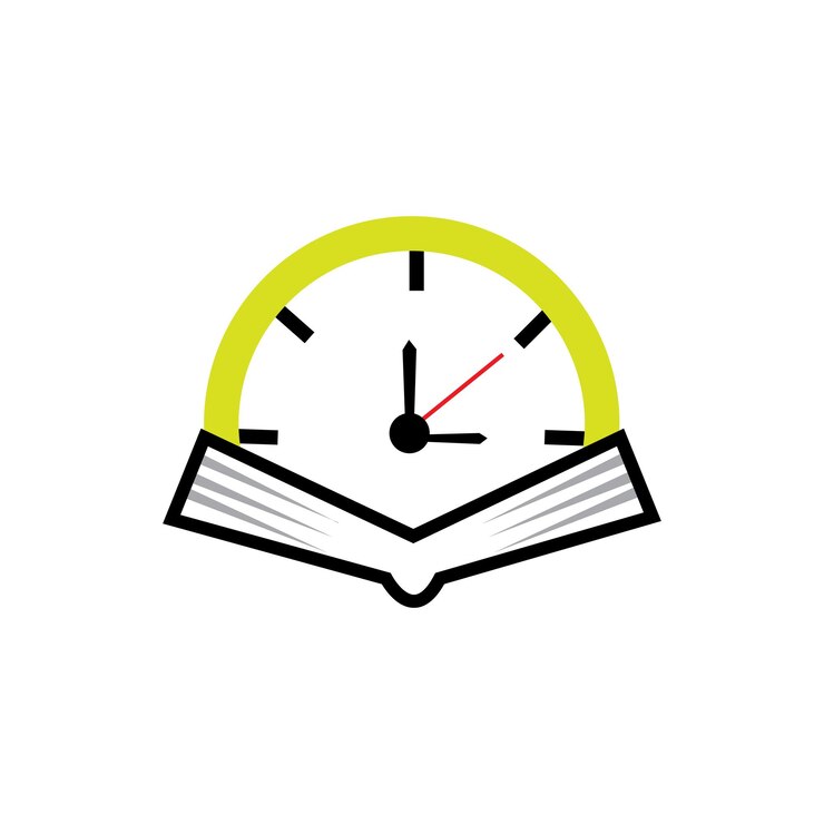 Vector diseño de logotipo de vector de tiempo de estudio libro con diseño de icono de reloj