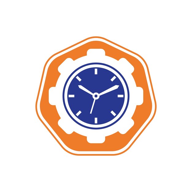 Diseño de logotipo de vector de tiempo de servicio Diseño de vector de icono de reloj analógico y engranaje