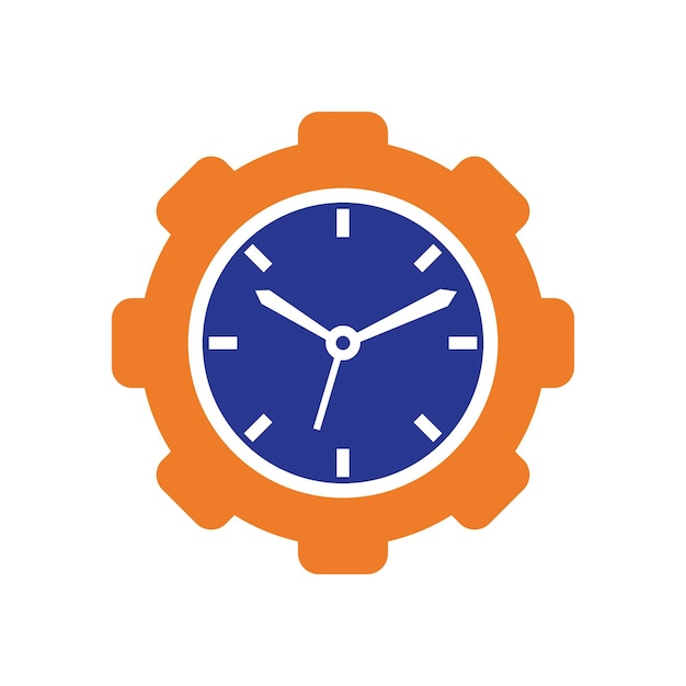 Diseño de logotipo de vector de tiempo de servicio Diseño de vector de icono de reloj analógico y engranaje