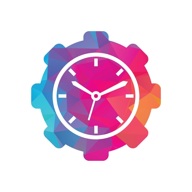 Diseño de logotipo de vector de tiempo de servicio Diseño de vector de icono de reloj analógico y engranaje