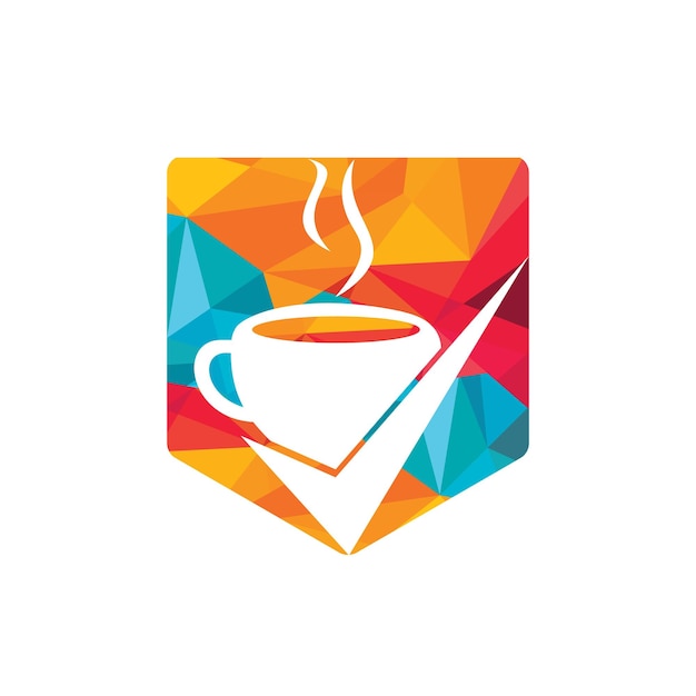Diseño del logotipo del vector de verificación de café Taza de café con una marca de verificación