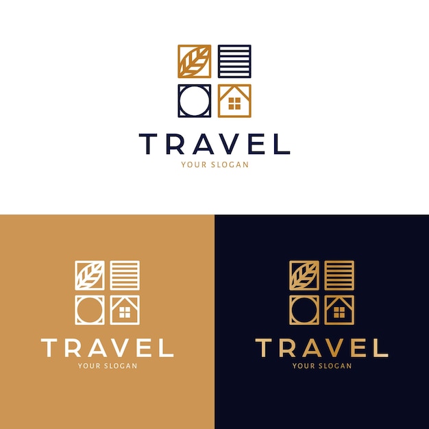 Diseño de logotipo de vector de viaje Círculo hoja en vivo y casa logotipo de bienes raíces Logotipo de formas abstractas