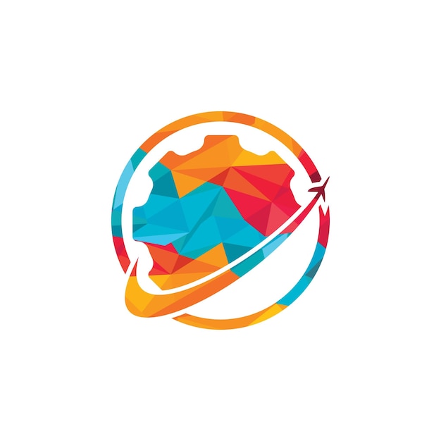 Diseño de logotipo de vector de viaje de engranaje