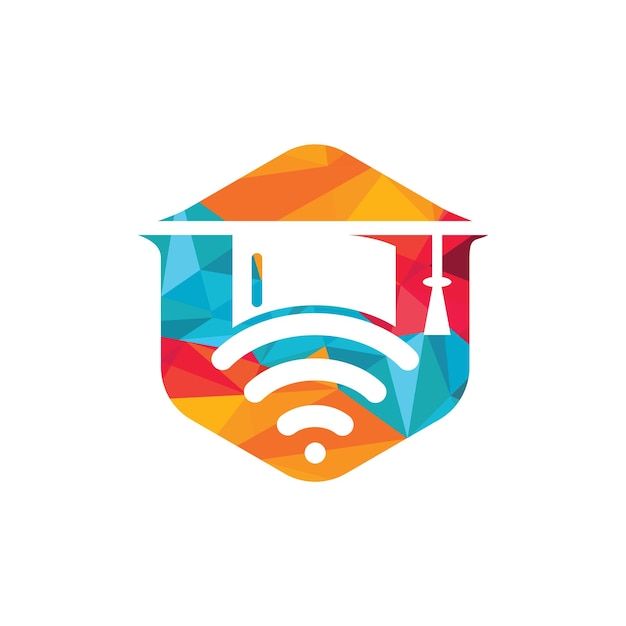 Diseño de logotipo de vector wifi y sombrero de graduado