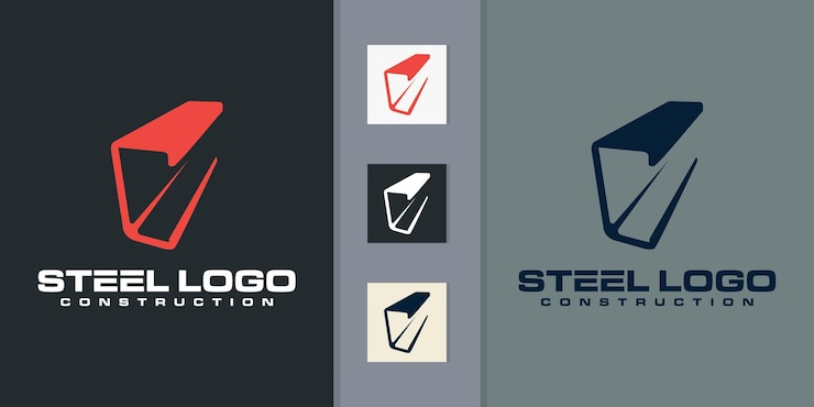 Diseño del logotipo vectorial de acero con icono moderno de viga de acero