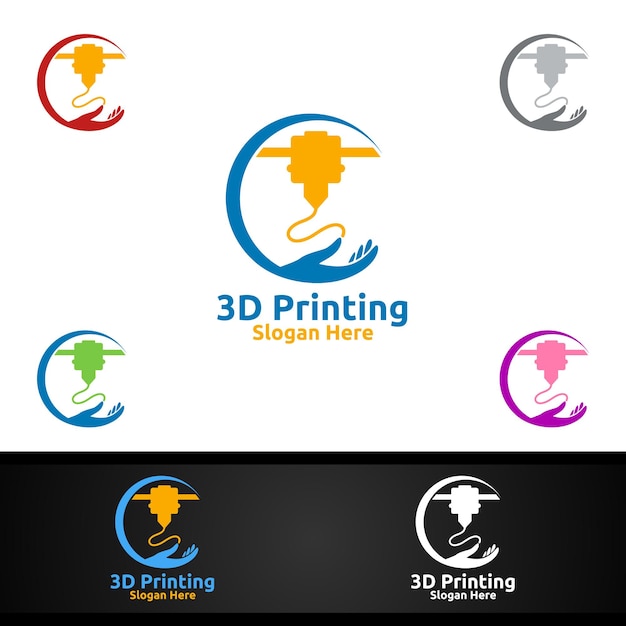 Diseño de logotipo vectorial de bricolaje 3D Printing Company para medios, venta minorista, publicidad, periódico o concepto de libro
