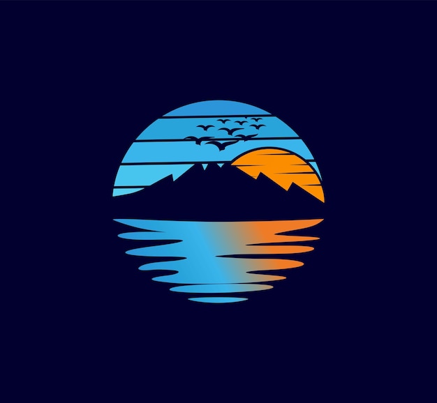 Diseño del logotipo vectorial del cielo del sol de montaña