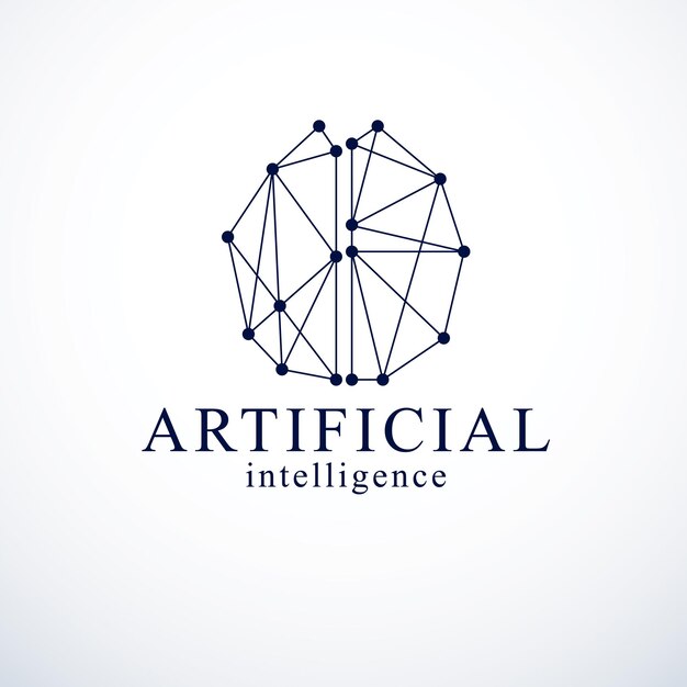 Vector diseño de logotipo vectorial de concepto de inteligencia artificial. cerebro anatómico humano con icono de elementos de tecnología electrónica. software inteligente, idea futurista de máquinas inteligentes y programas informáticos.