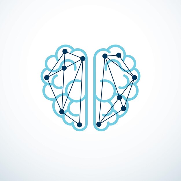 Diseño de logotipo vectorial de concepto de inteligencia artificial, mente digital e inteligencia. Cerebro anatómico humano dentro de la bombilla con icono de elementos de tecnología electrónica. Software inteligente, idea futurista.