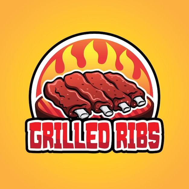 Diseño de logotipo vectorial de costillas a la parrilla