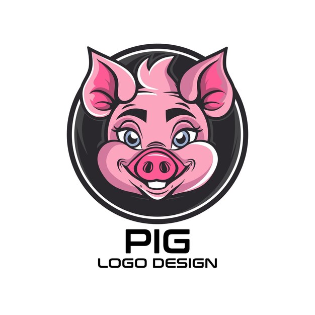 Vector diseño de logotipo vectorial de dibujos animados de cerdos