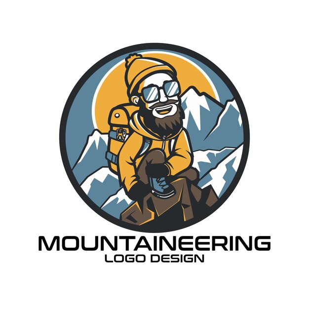 Diseño de logotipo vectorial de dibujos animados de montañismo