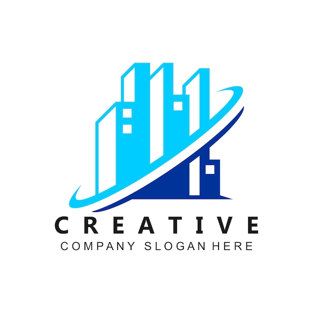 Diseño del logotipo vectorial de edificios inmobiliarios aislado en fondo blanco