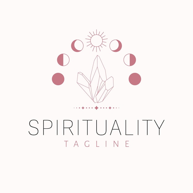 Diseño de logotipo vectorial de espiritualidad Cristales y logotipo plano esotérico Plantilla de logotipo de luna y cristal