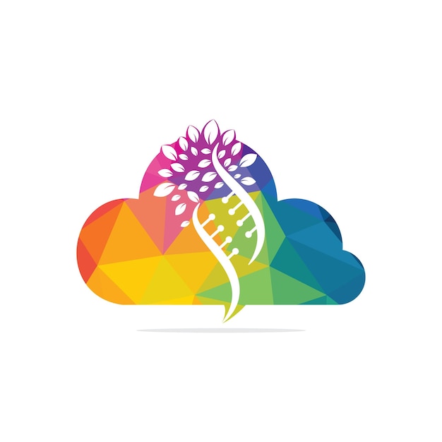 Diseño de logotipo vectorial con forma de árbol y nube de ADN