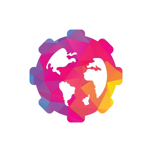 Diseño de logotipo vectorial global de engranajes. Elemento de diseño del logotipo del icono del planeta del engranaje.