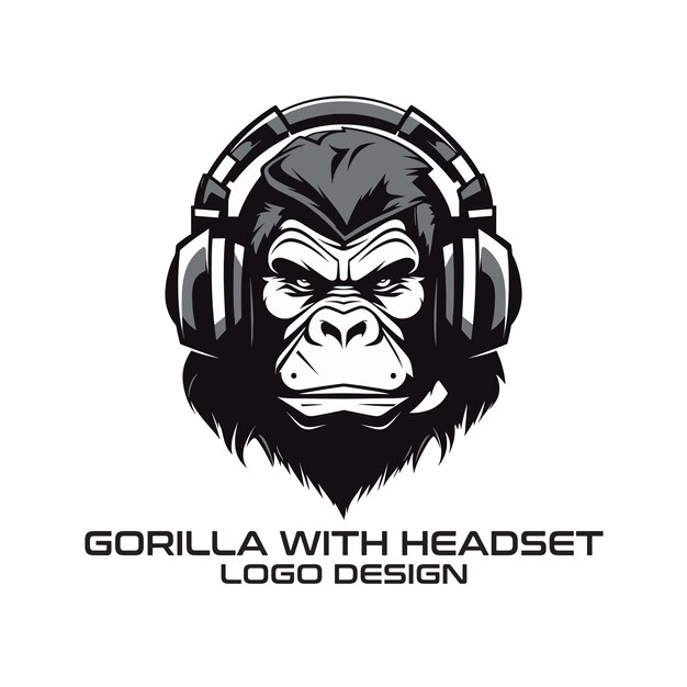 Vector diseño del logotipo vectorial de gorilla con auricular