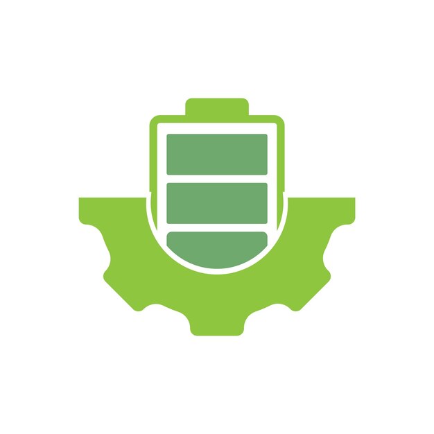 Diseño de logotipo vectorial de icono de batería y engranaje