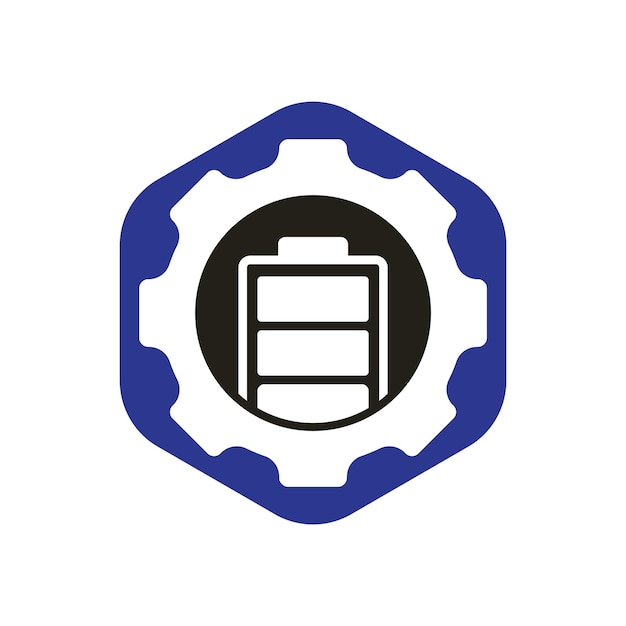 Diseño de logotipo vectorial de icono de batería y engranaje