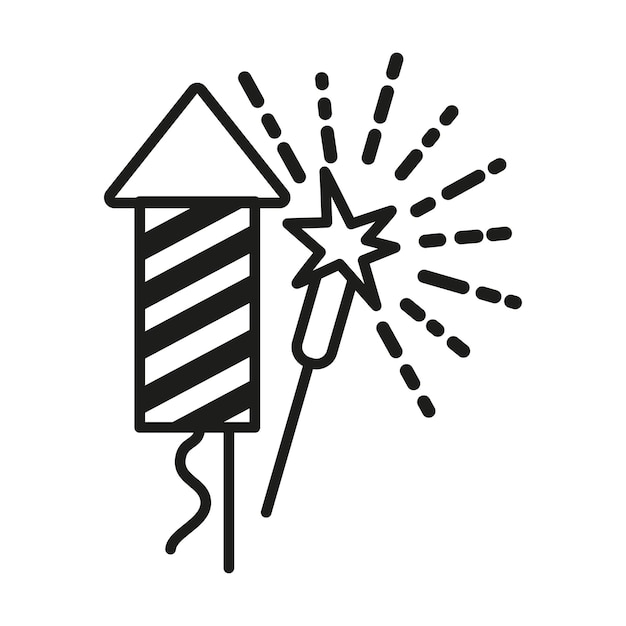 Diseño de logotipo vectorial icono de fuegos artificiales en blanco y negro