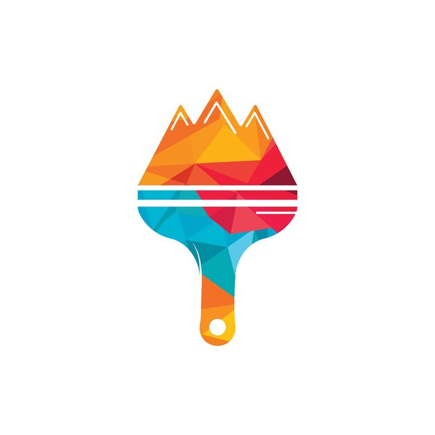 Diseño de logotipo vectorial de icono de montaña y pincel