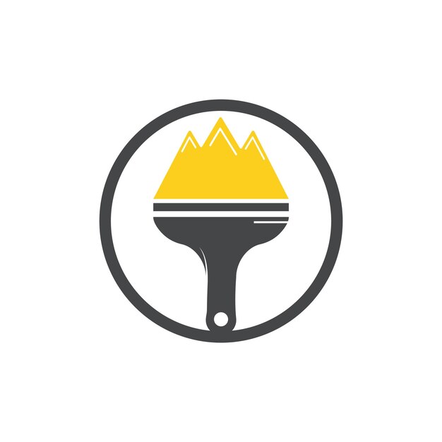 Diseño de logotipo vectorial de icono de montaña y pincel