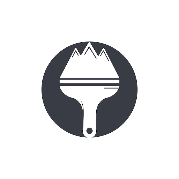 Diseño de logotipo vectorial de icono de montaña y pincel