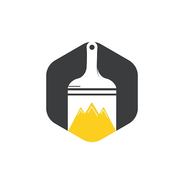 Diseño de logotipo vectorial de icono de montaña y pincel