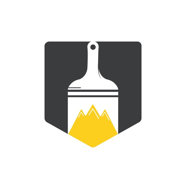Diseño de logotipo vectorial de icono de montaña y pincel