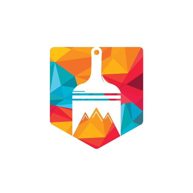 Diseño de logotipo vectorial de icono de montaña y pincel
