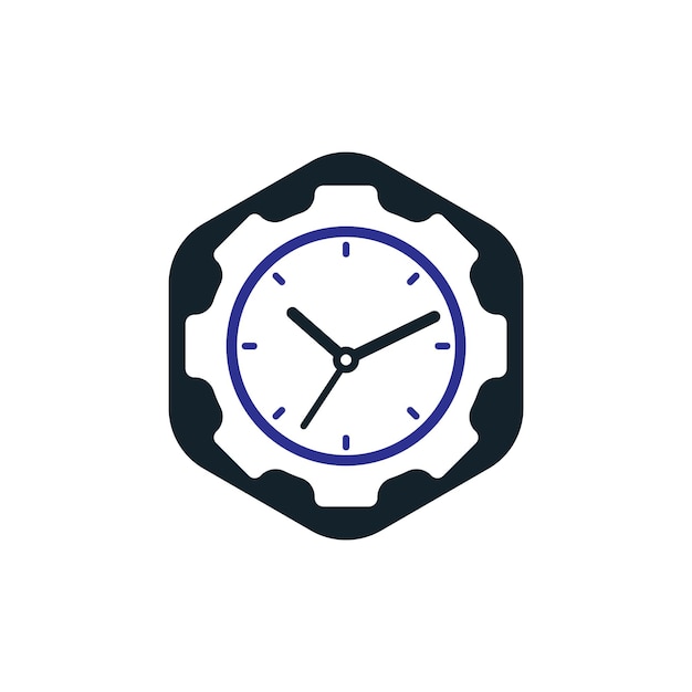 Diseño de logotipo vectorial de icono de reloj analógico y engranaje