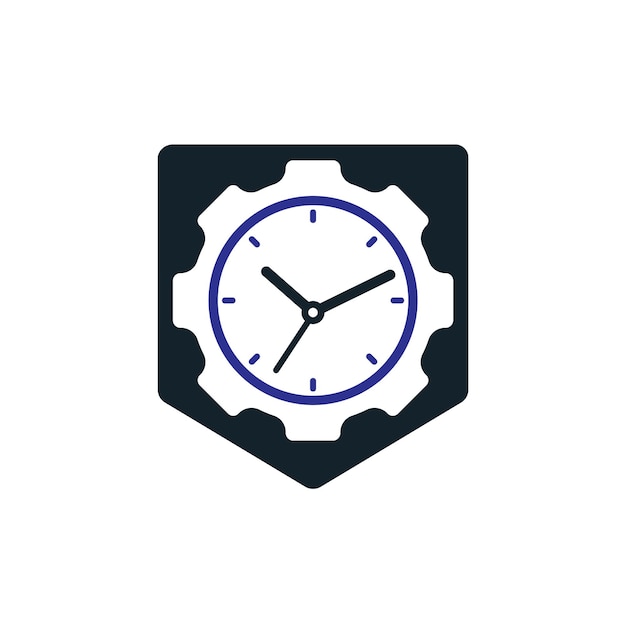 Diseño de logotipo vectorial de icono de reloj analógico y engranaje