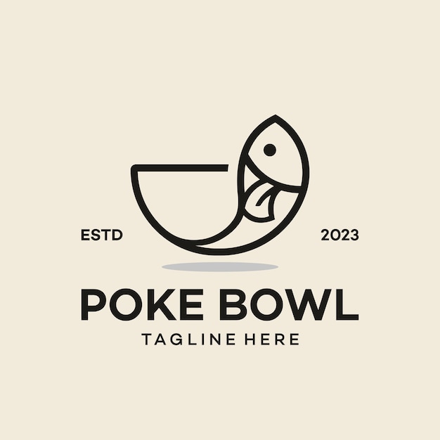 diseño de logotipo vectorial de la línea de arte del cuenco de pescado