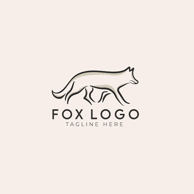 diseño de logotipo vectorial de lobo o zorro e icono de arte de línea vectorial